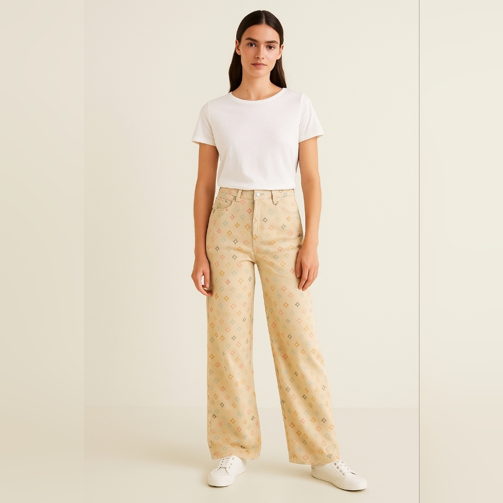 Cortefiel Eco-Friendly Women’s‎ Palazzo Wide-leg Silhouette Geometric Print